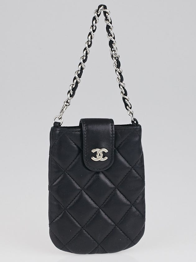 Chanel Black Quilted Lambskin Leather Cell Phone Case