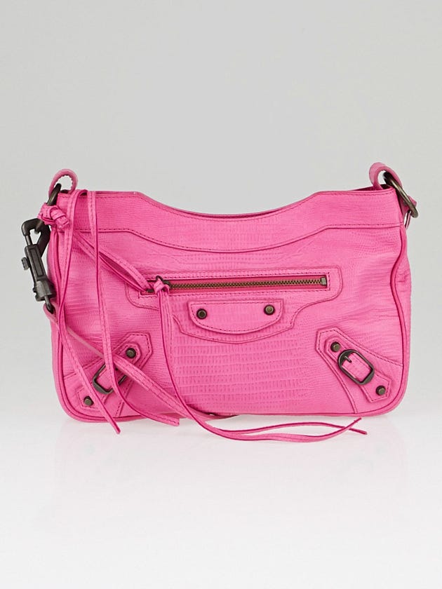 Balenciaga Pink Lizard Embossed Lambskin Leather Hip Bag