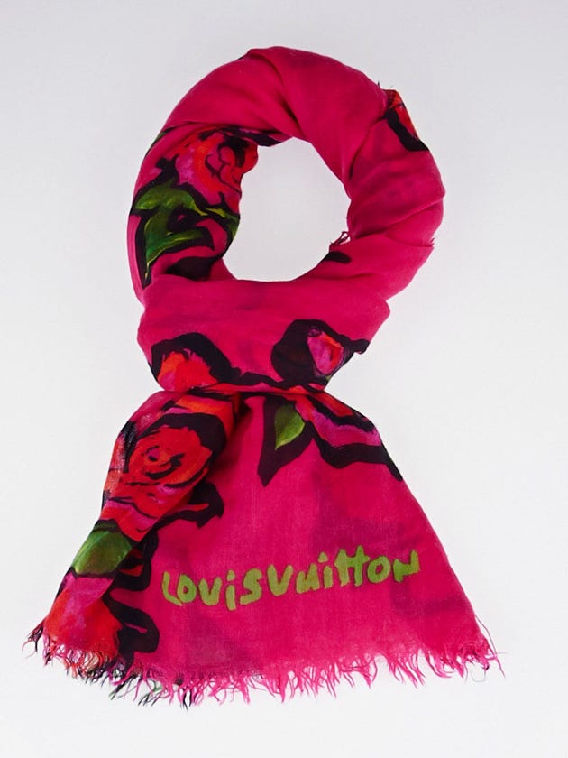 Louis Vuitton Limited Edition Fuchsia Stephen Sprouse Monogram Roses Cashmere/Silk Stole Scarf 