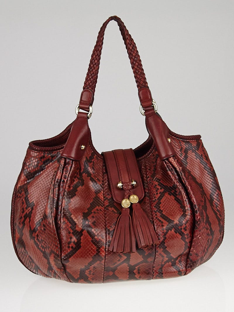 Gucci Red/Black Python Marrakech Large Hobo Bag | Yoogi's Closet