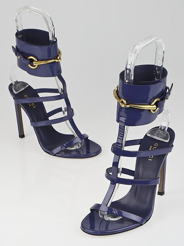 Gucci Blue Patent Leather Ursula Horsebit Cage Sandals Size 6/36.5