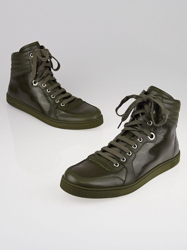 Gucci Military Green GG Imprime and Leather Interlocking G Hi-Top Sneakers Size 12