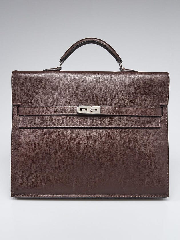 Hermes 33cm Ebene Epsom Leather Palladium Plated Kelly Depeches Briefcase Bag