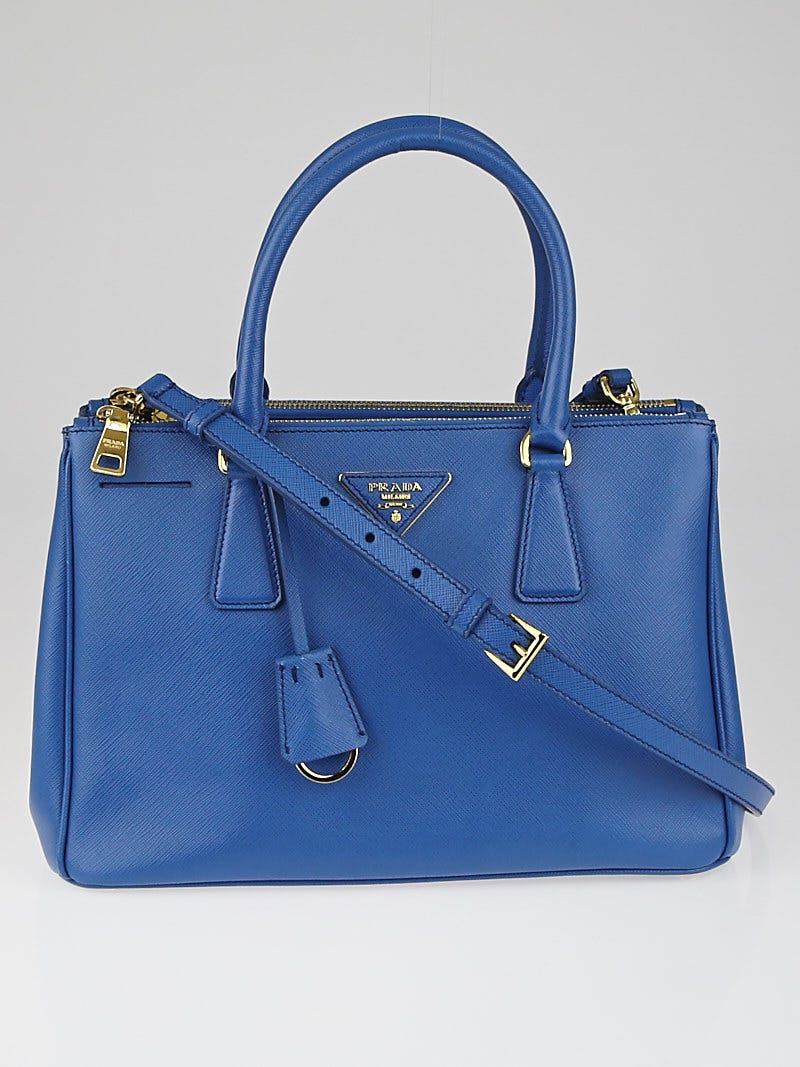 Prada Cobalto Saffiano Lux Leather Double Zip Small Tote Bag BN1801 -  Yoogi's Closet