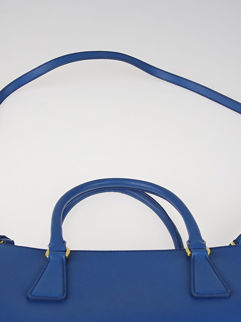 Prada Cobalto Saffiano Leather Double Zip Small Tote Bag BN1801