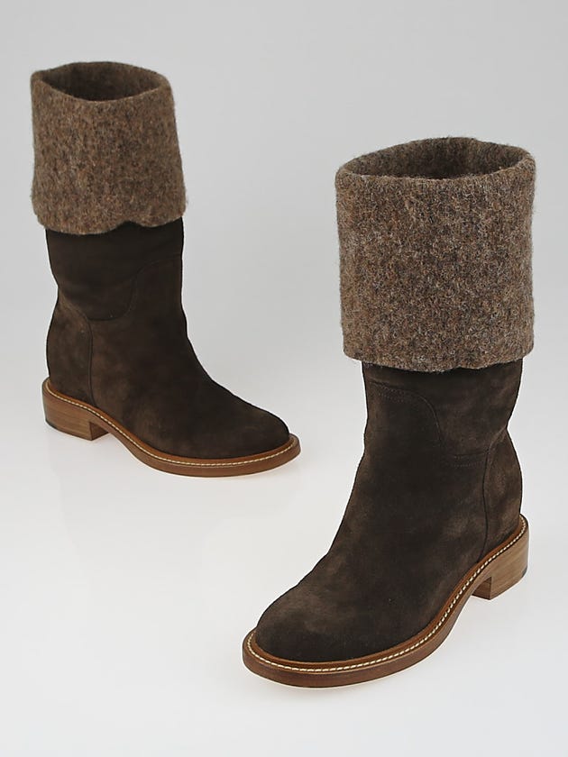 Chanel Dark Brown Suede Mid-Calf Short Boots 7.5/38