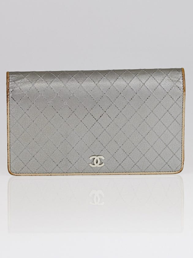 Chanel Silver Quilted Leather CC Flap Wallet