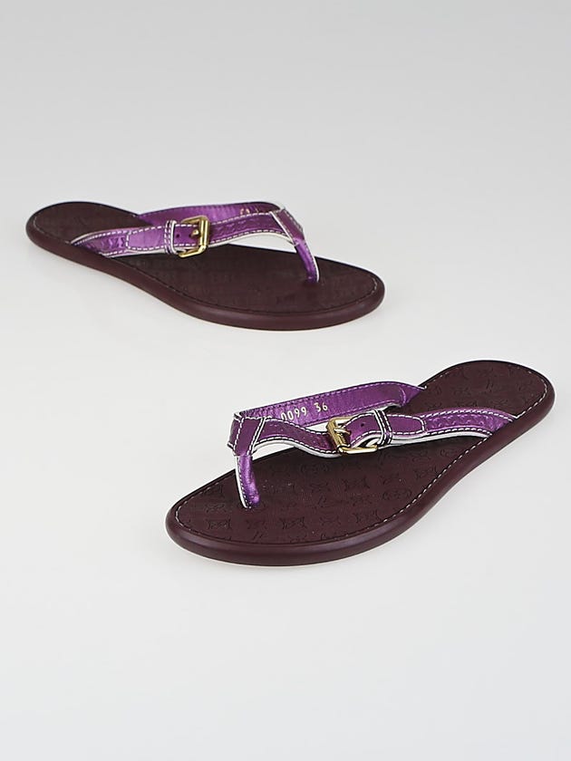 Louis Vuitton Purple Metallic Leather Wavy Thong Sandals Size 5.5/36