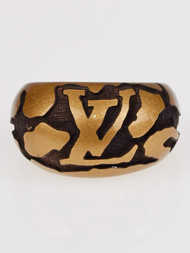 Louis Vuitton Gold Lacquer Wood Leomonogram Ring Size 8