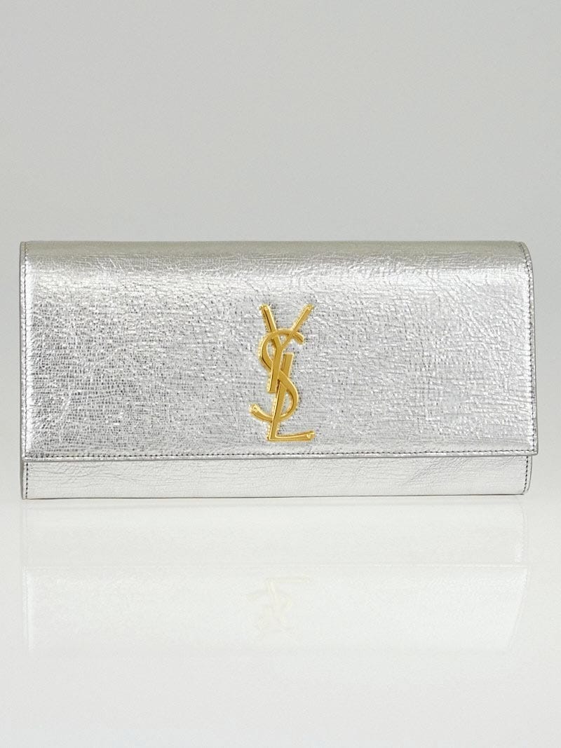 Saint Laurent Gold Calfskin Leather Monogram Clutch Bag - Yoogi's