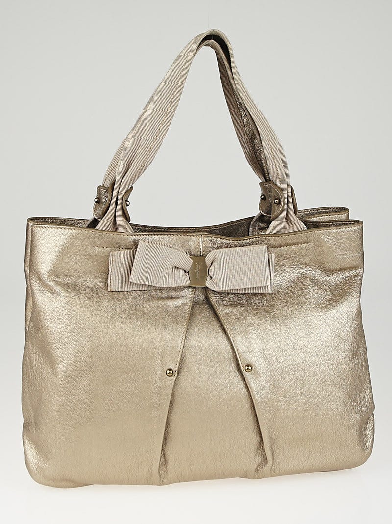 Salvatore Ferragamo Gold Metallic Leather Miss Vara Selene Tote