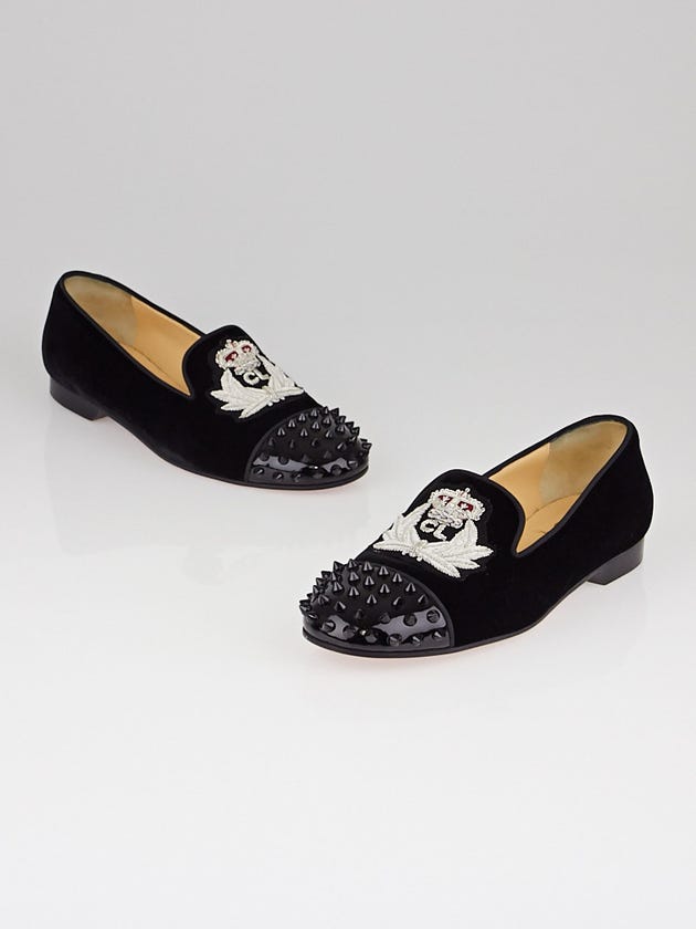 Christian Louboutin Black Velvet Studded Intern Flat Loafers Size 7.5/38