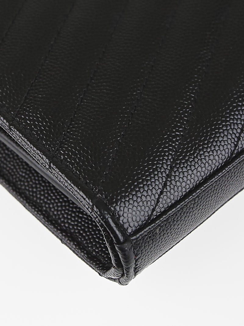 Yves Saint Laurent, Bags, Grain De Poudre Matelasse Chevron Monogram  Compact Zip Around Wallet Black