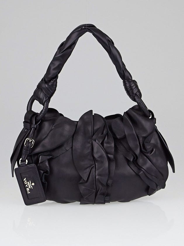 Prada Black Nappa Leather Ruffle Shoulder Bag BR4005