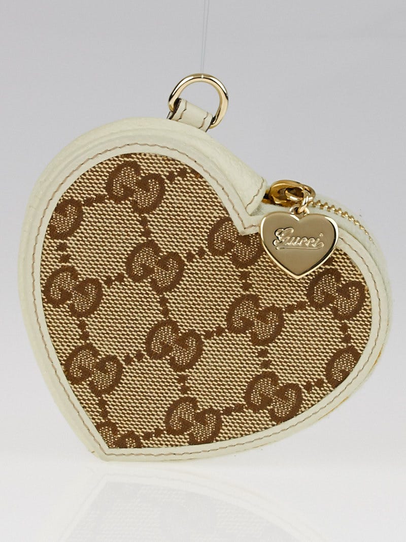 Gucci Beige/Ivory GG Canvas Heart Coin Purse - Yoogi's Closet