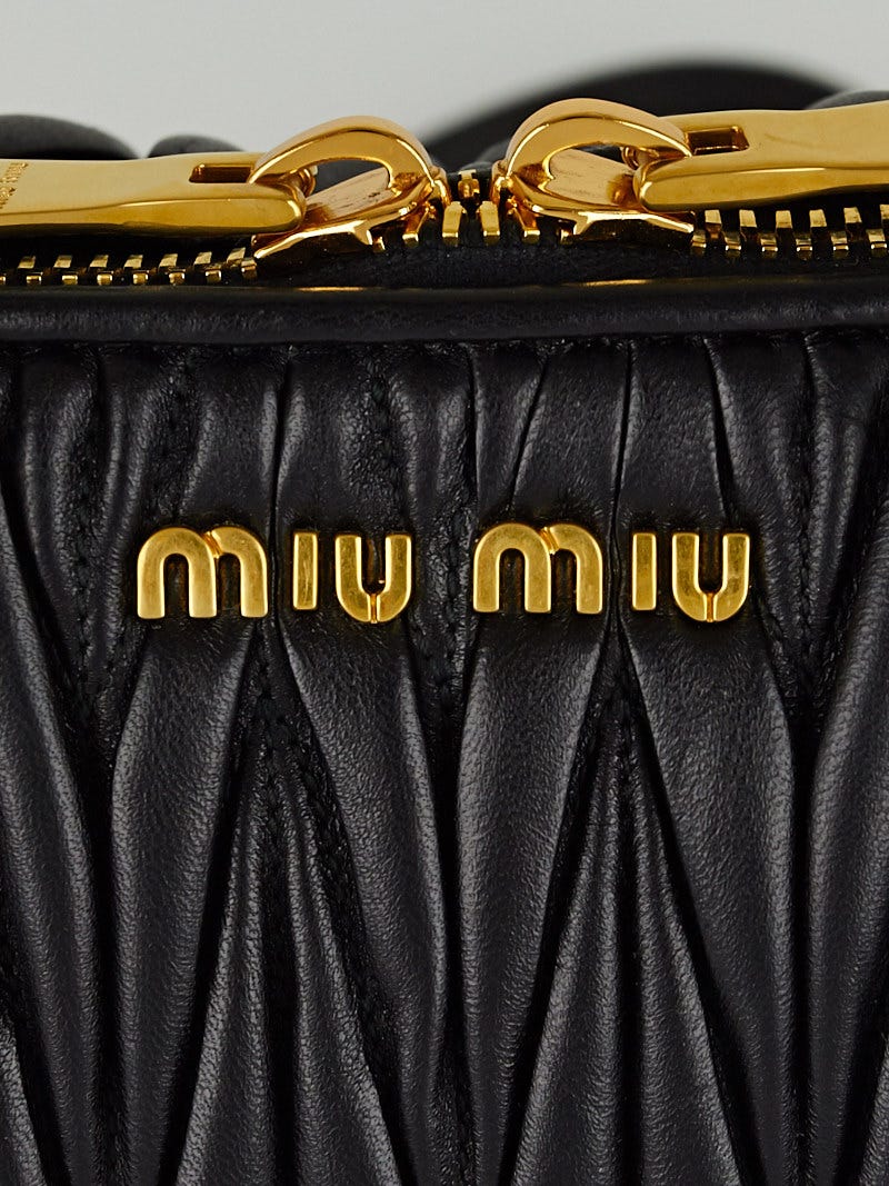 Miu Miu Black Matelasse Leather Bauletto Top Handle Bag RL0096