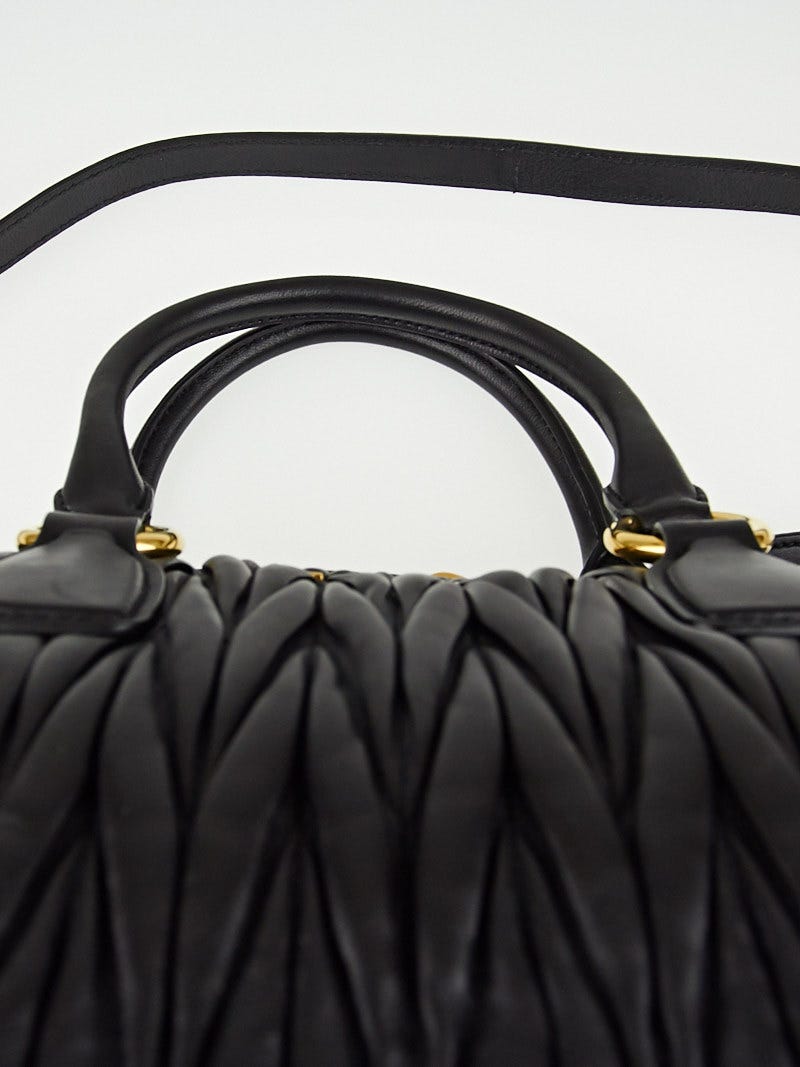 Miu Miu Black Matelasse Leather Bauletto Top Handle Bag