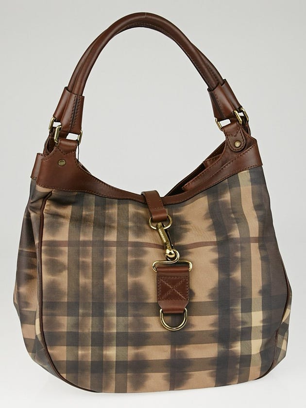 Burberry Dark Tan Tie-Dye Smoked Check Coated Canvas Tote Bag
