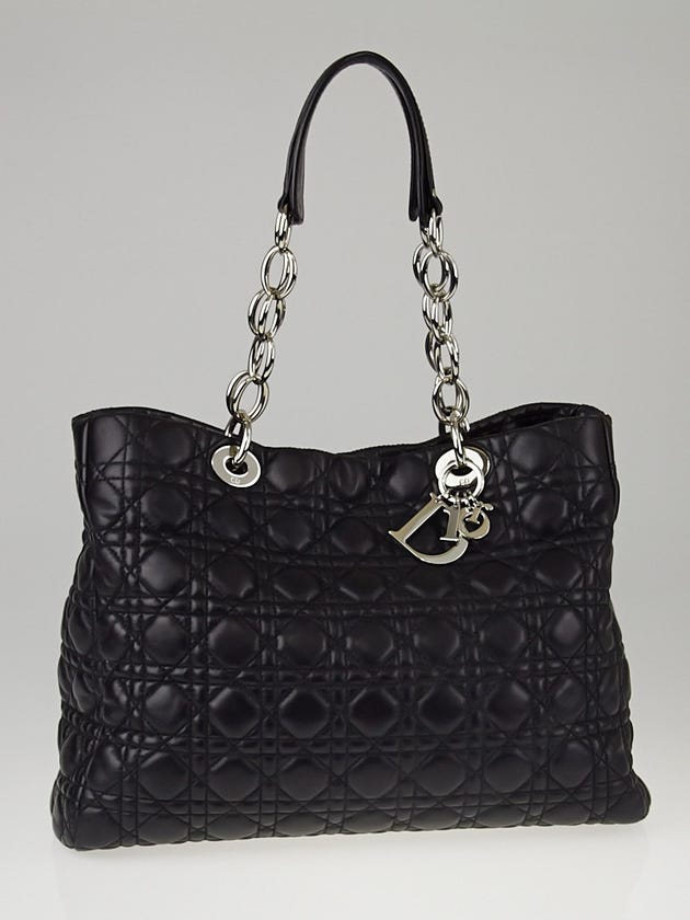 Christian Dior Black Cannage Quilted Lambskin Leather Dior Soft Shopping Tote Bag