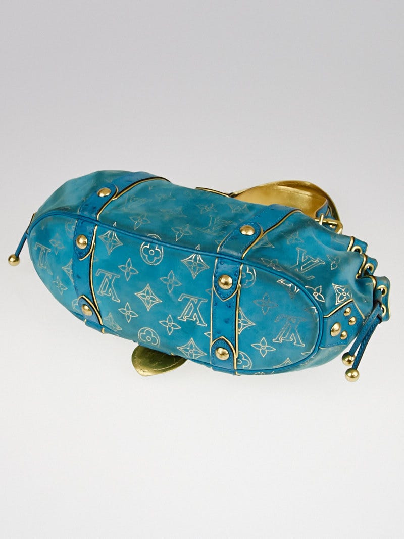 Louis Vuitton Limited Edition Turquoise Monogram Suede Ostrich Theda GM Bag  - Yoogi's Closet