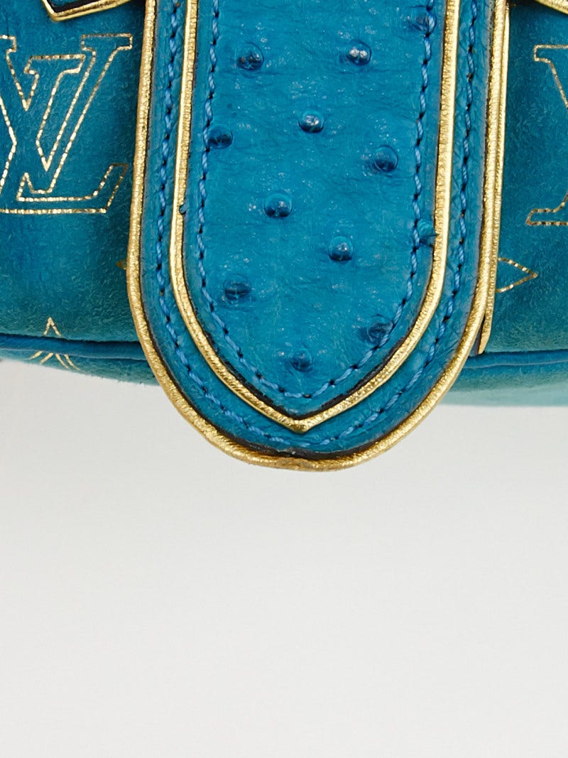 LOUIS VUITTON Monogram Suede Ostrich Theda GM Turquoise 36447