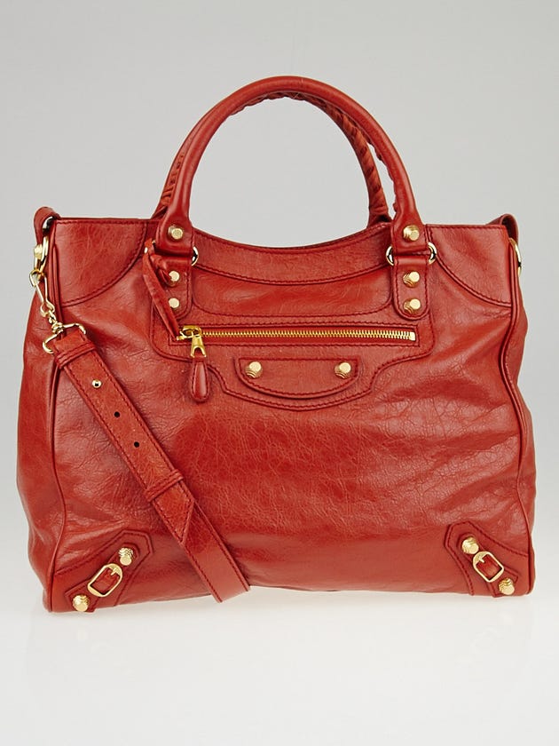 Balenciaga Rouge Ambre Lambskin Leather Giant 12 Gold Velo Bag