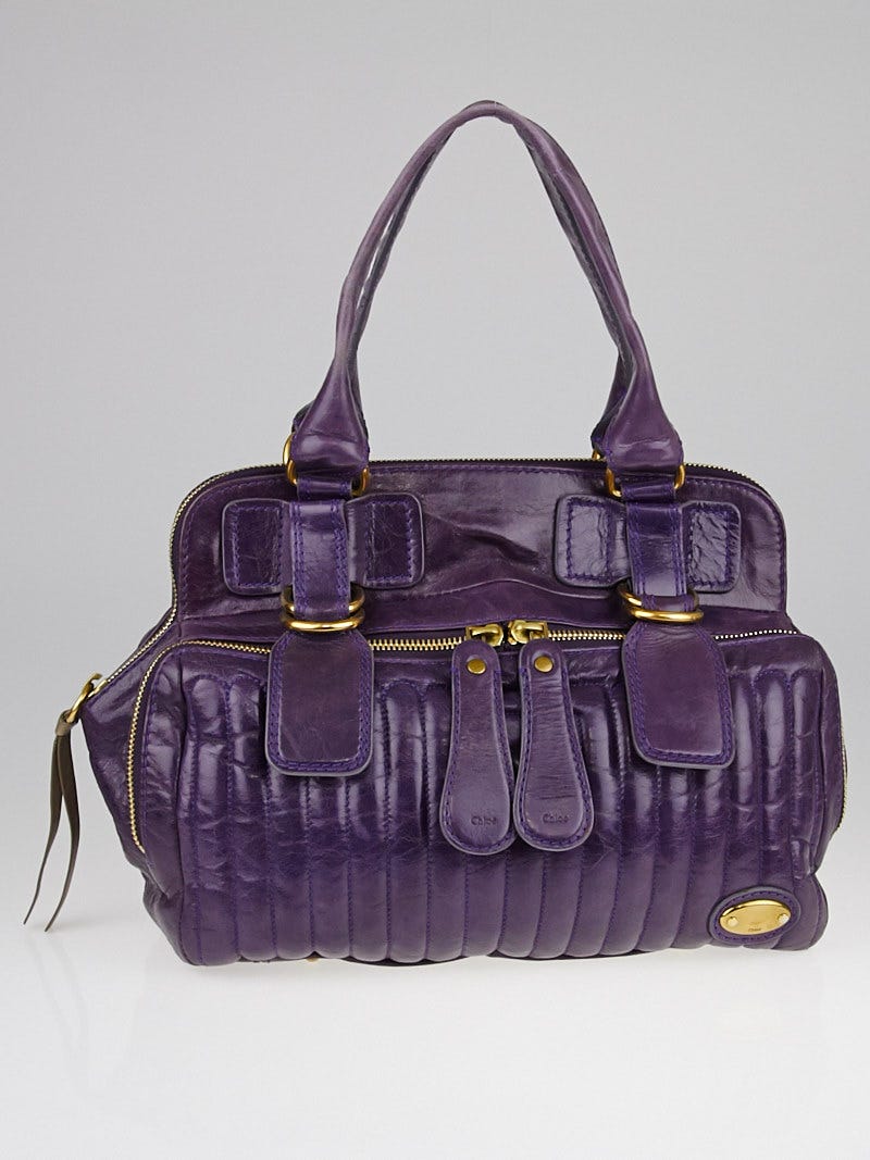 Chloe Purple Quilted Leather Large Bay Tote Bag | Yoogi's Closet