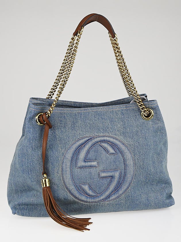 Gucci Blue Distressed Denim Soho Chain Bag