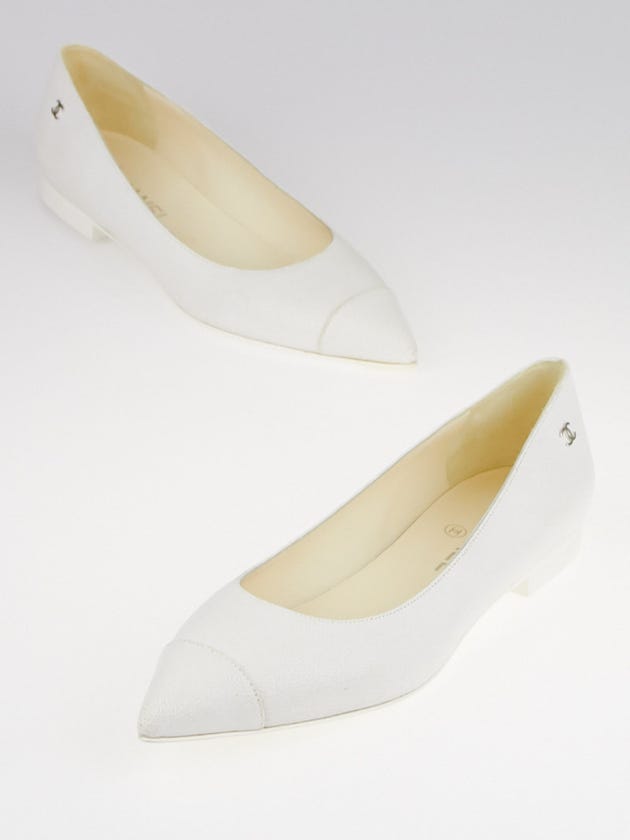 Chanel White Distressed Leather Coco Line Pointed Toe Ballet Flats Size 8.5/39
