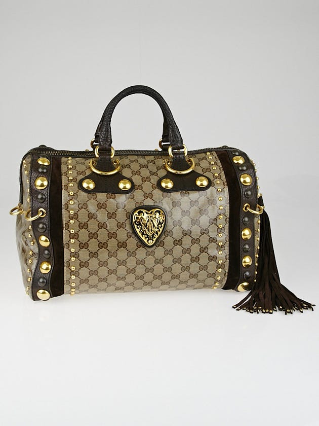 Gucci Beige/Ebony GG Crystal Babouska Large Indy Boston Bag
