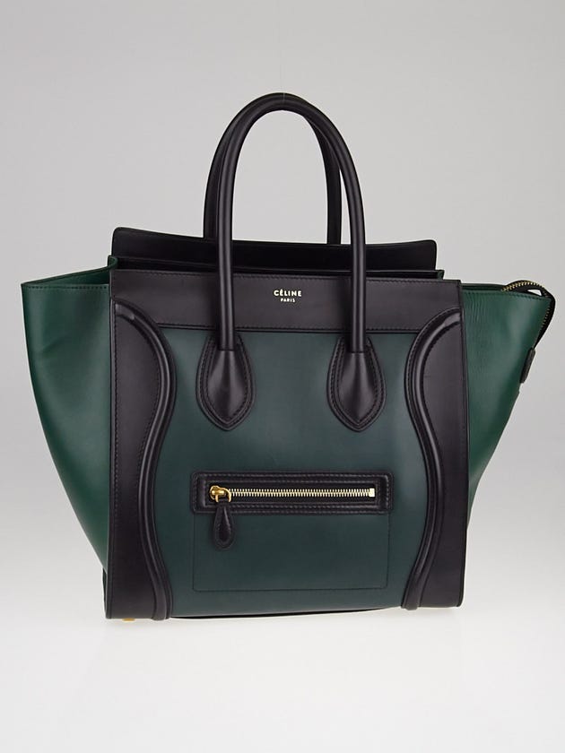 Celine Black/Green Smooth Calfskin Leather Bicolor Mini Luggage Tote Bag