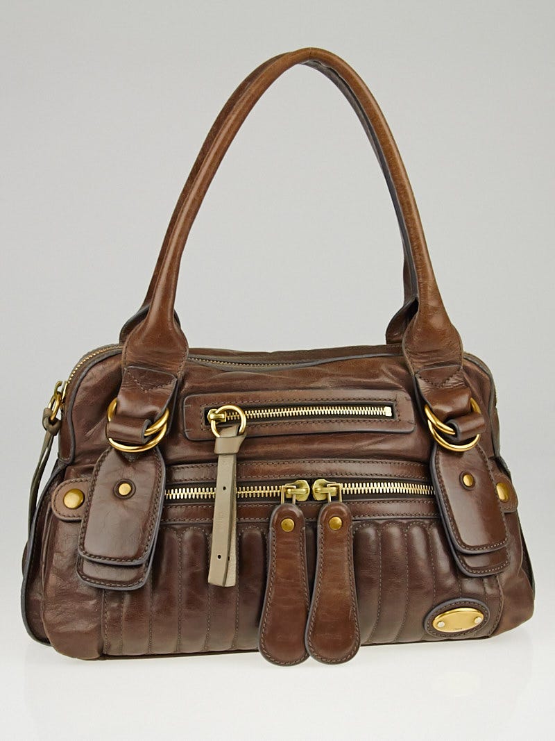 Chloe Chocolate Quilted Leather Bay Bowler Bag | Yoogi's Closet