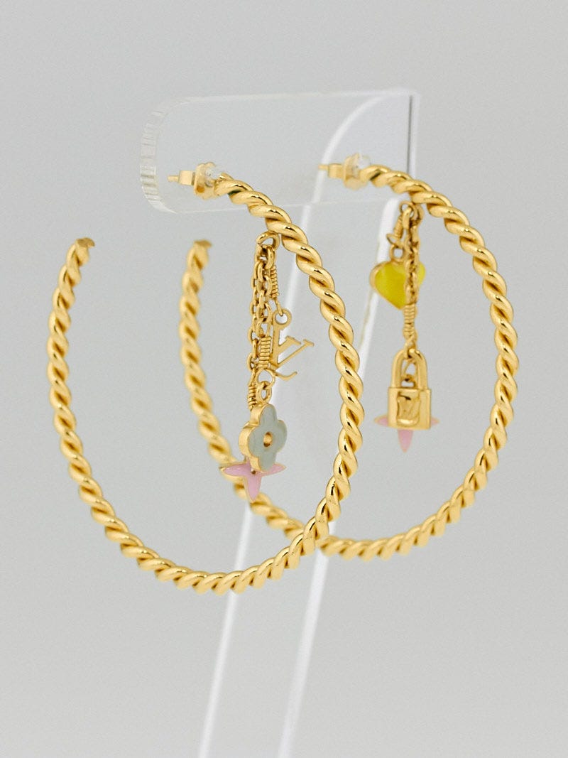 Louis Vuitton Gold/Multicolore Monogram Sweet Large Hoop Earrings