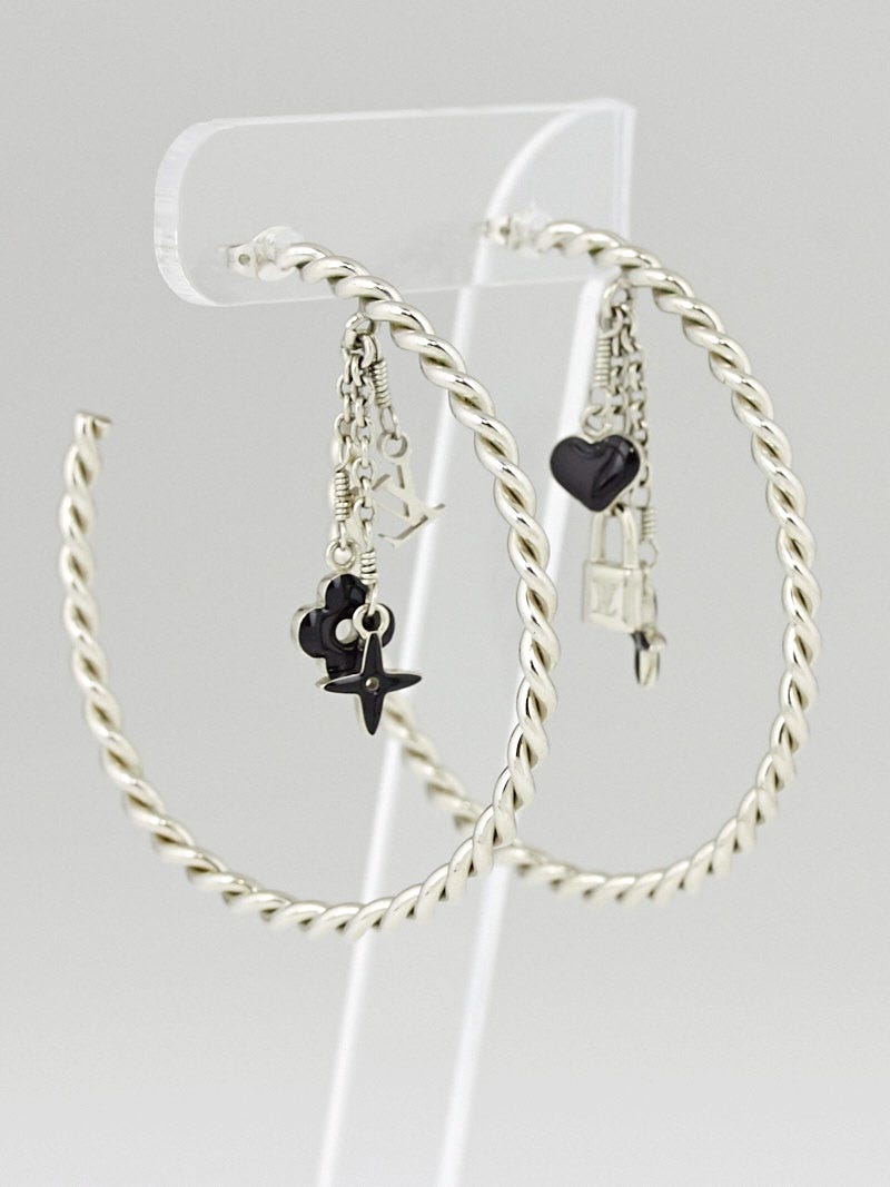 Louis Vuitton Silver/Black Monogram Sweet Large Hoop Earrings - Yoogi's  Closet