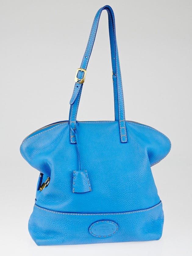 Fendi True Blue Selleria Leather 2Bag Tote Bag