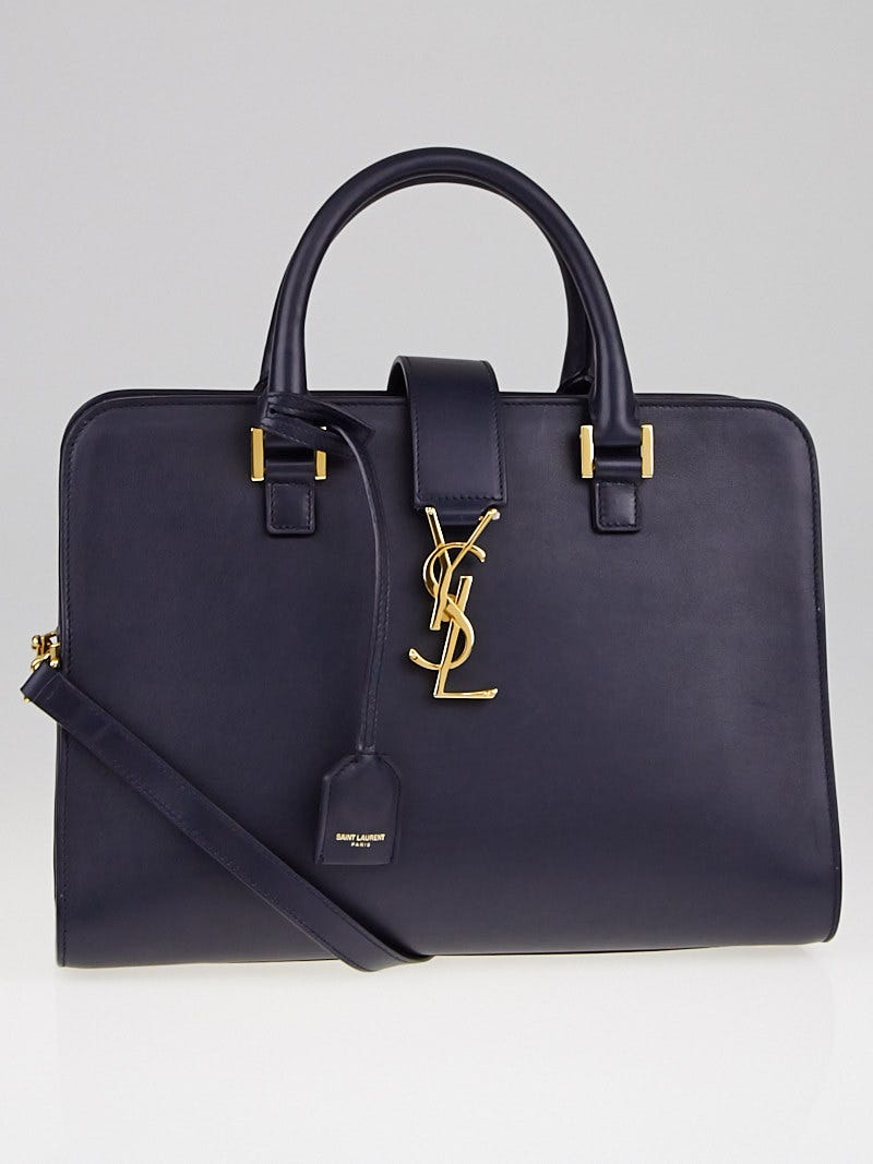 Yves Saint Laurent Blue Calfskin Leather Small Monogram Cabas Bag - Yoogi's  Closet