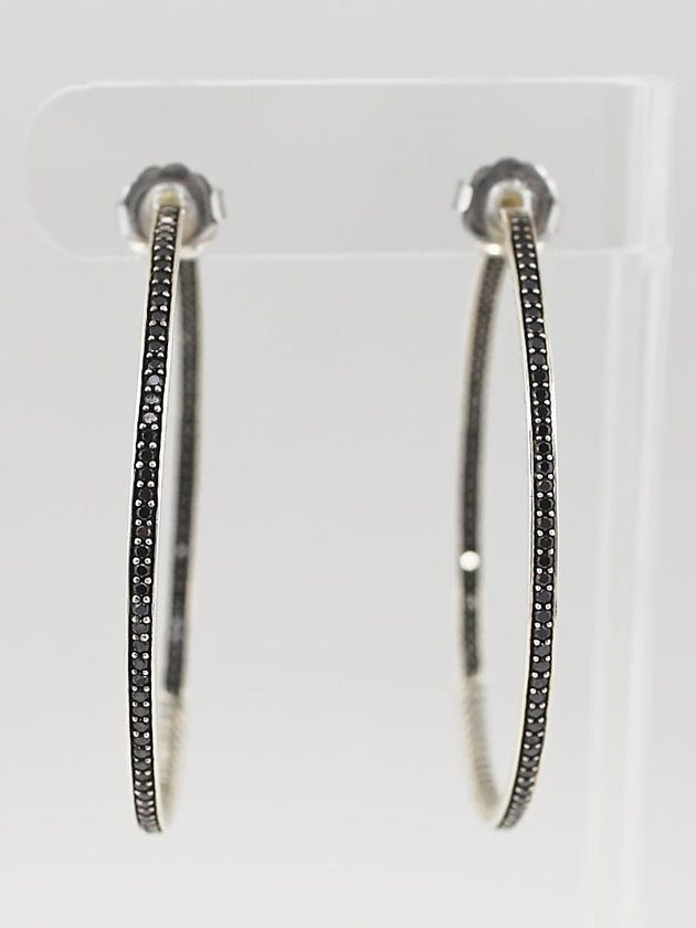 David Yurman Sterling Silver and Black Diamond Sculpted Cable XL Hoop Earrings