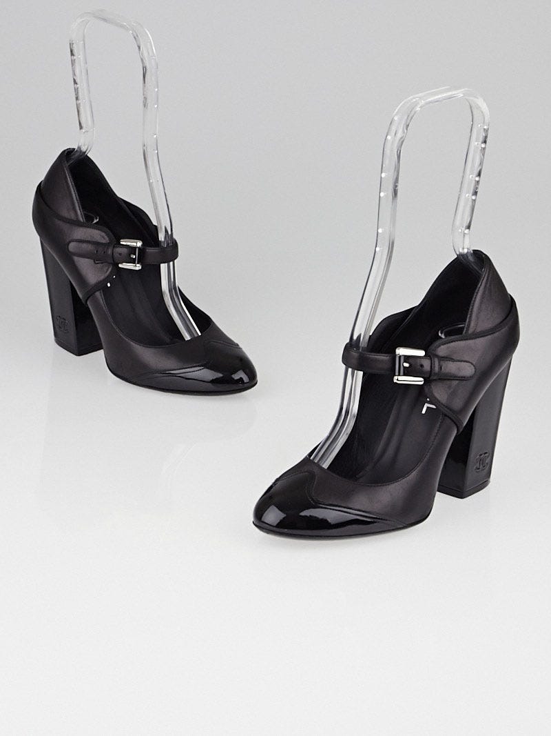 Chanel Black Leather Mary Jane Pumps Size 6.5/37 - Yoogi's Closet