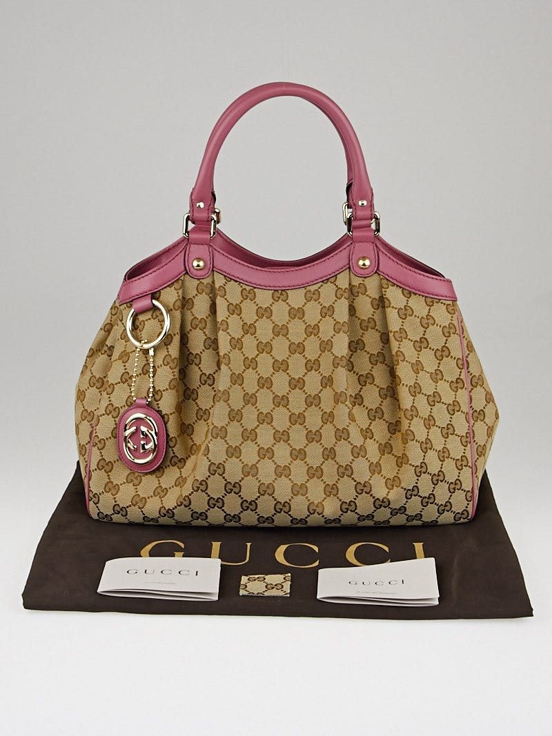 Gucci Beige Pink GG Canvas Medium Sukey Tote Bag Yoogi s Closet