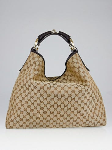 Gucci Beige/Ebony GG Canvas Large Horsebit Hobo Bag | Yoogi’s Closet