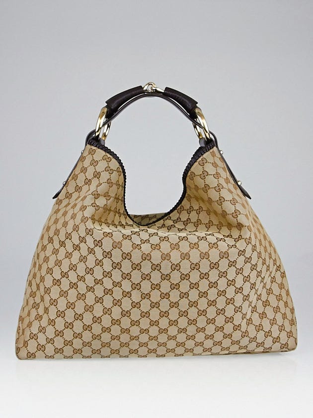 Gucci Beige/Ebony GG Canvas Large Horsebit Hobo Bag