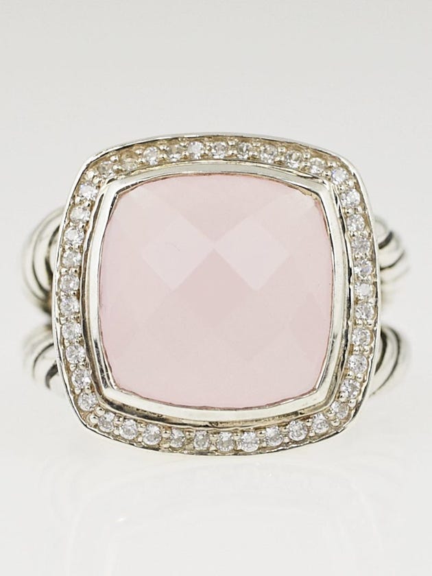 David Yurman 14mm Rose Quartz and Diamond Albion Ring Size 7