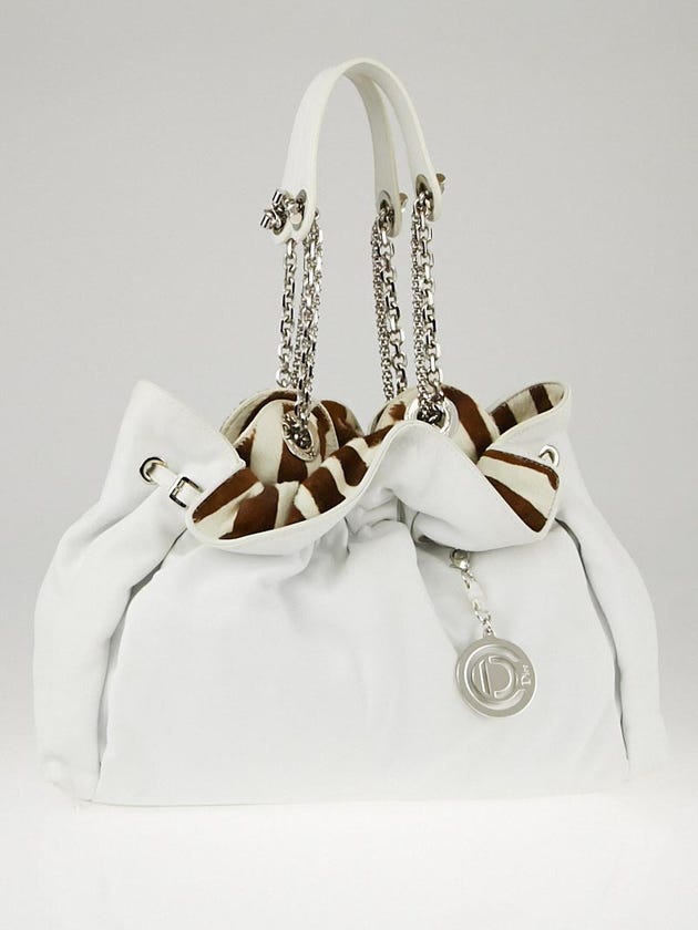 Christian Dior White Leather and Animal Print Pony Hair Le Trente Bag