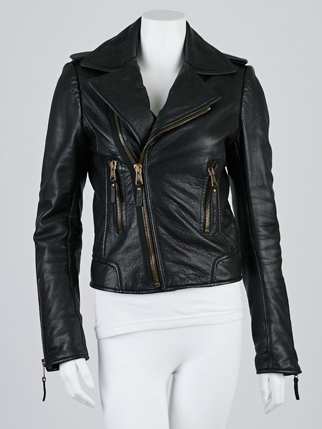 Balenciaga Black Lambskin Leather Classic Moto Jacket Size 8/40