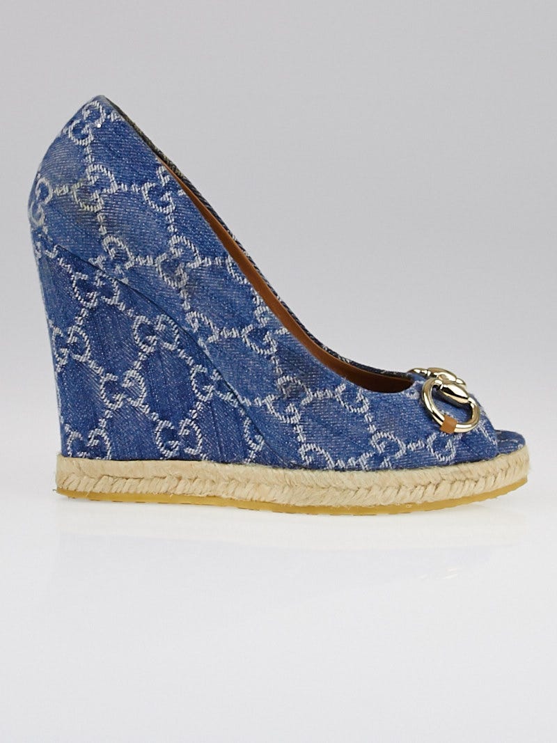 Gucci Blue GG Denim Horsebit Espadrille Wedges Size 6/36.5 Gucci Blue GG Denim Horsebit Espadrille Wedges Size 6/36.5