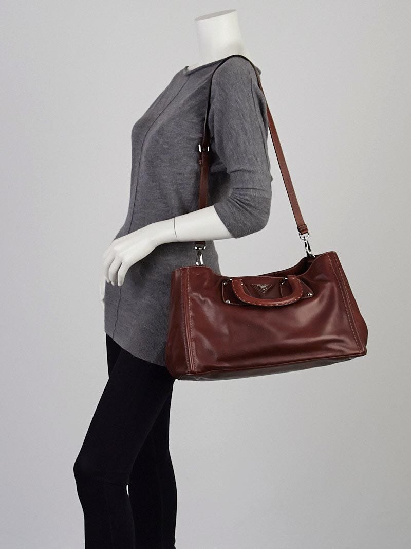 Prada Nocciolo Soft Calfskin Leather Shopping Tote Bag BN1889