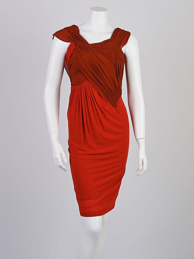 Donna Karan Orange Splash Viscose Jersey Draped Dress Size P
