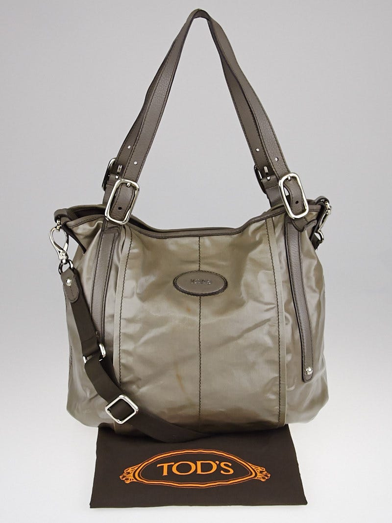 Tod's Grey Coated Canvas G-Bag Sacca Grande Tote Bag