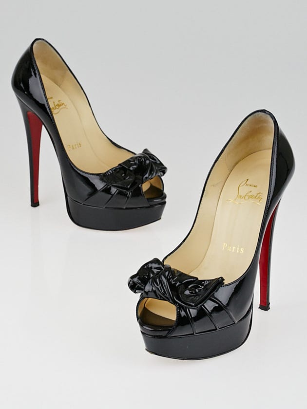 Christian Louboutin Black Patent Leather Madame Butterfly 150 Platform Peep Toe Pumps Size 3.5/34