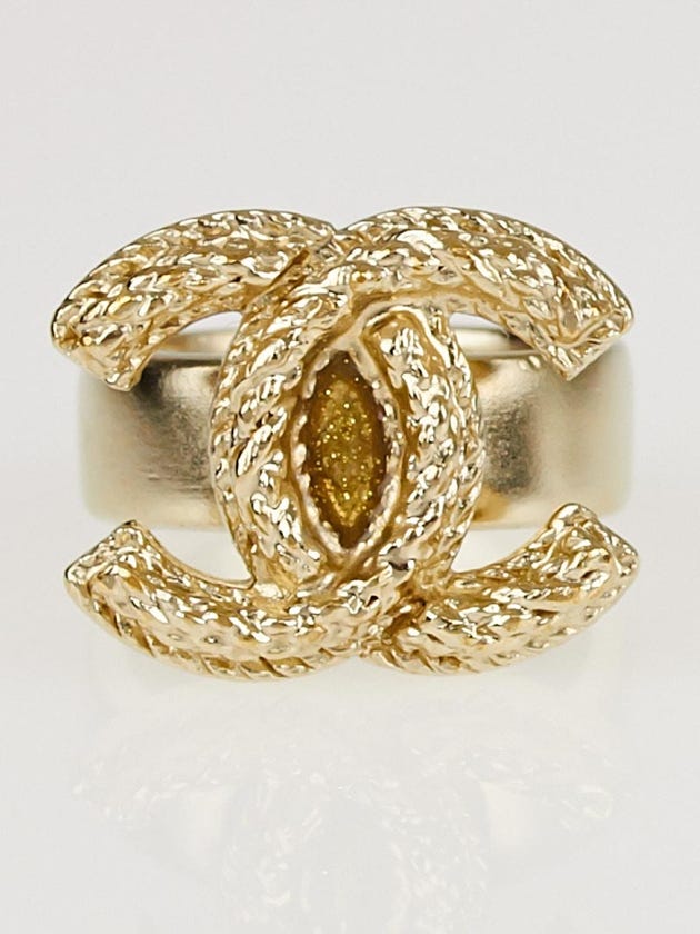 Chanel Goldtone Metal Braided CC Ring Size 6.5